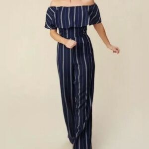 NWT Altar’d State Pants Romper Blue & White Striped Size S